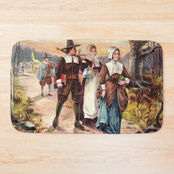 Item preview, Vintage Thanksgiving Day Greeting Card Pilgrims Leaving Church designed and sold by DeeElle.