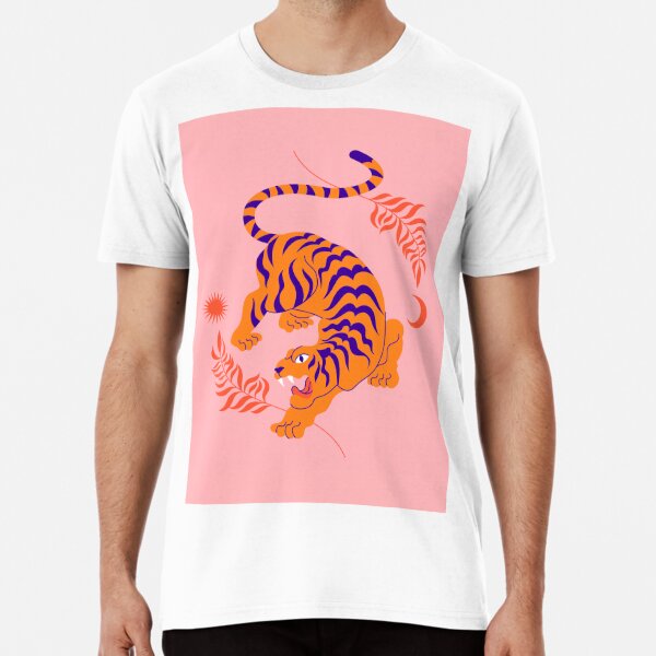 Pink Aesthetic Moon And Sun For Women With Japanese Tiger Premium T-Shirt