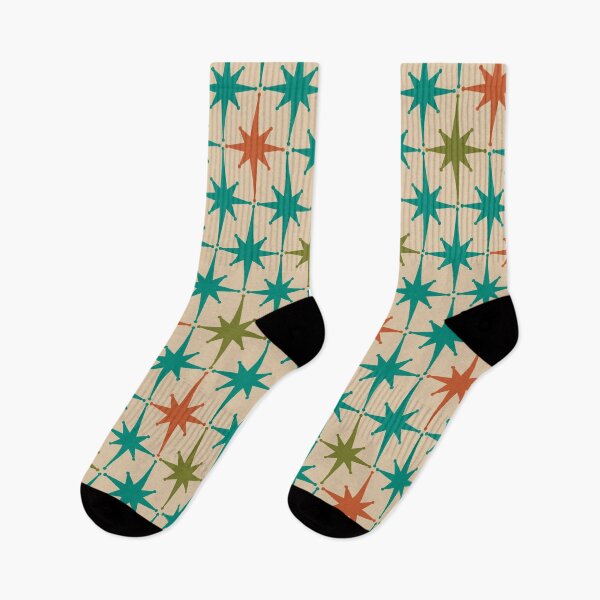 Item preview, Atomic Age 1950s Starburst Pattern 2 in Orange, Turquoise Teal, Olive Green, and Mid Mod Beige designed and sold by kierkegaard.