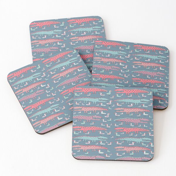 Item preview, colored abstract print with funny happy crocodiles and birds designed and sold by NikaAstra.