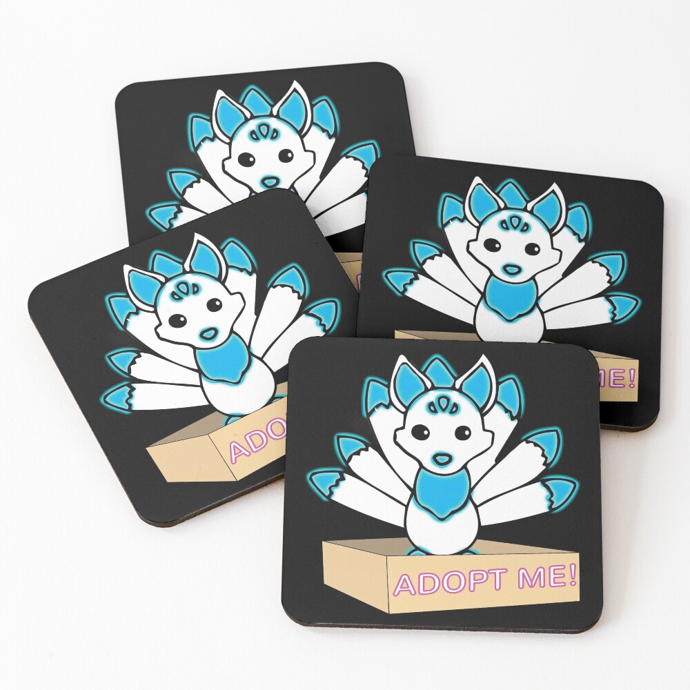 Mega Neon White And Blue Kitsune Legendary Coasters Set Of 4 By Stinkpad Redbubble - mega neon kitsune roblox adopt me