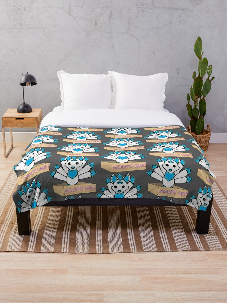 Mega Neon White And Blue Kitsune Legendary Throw Blanket By Stinkpad Redbubble - mega neon kitsune roblox adopt me