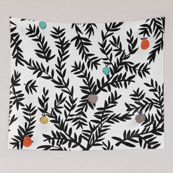 Item preview, Floral pattern of graphic leaves with fruits on white background designed and sold by molodec.