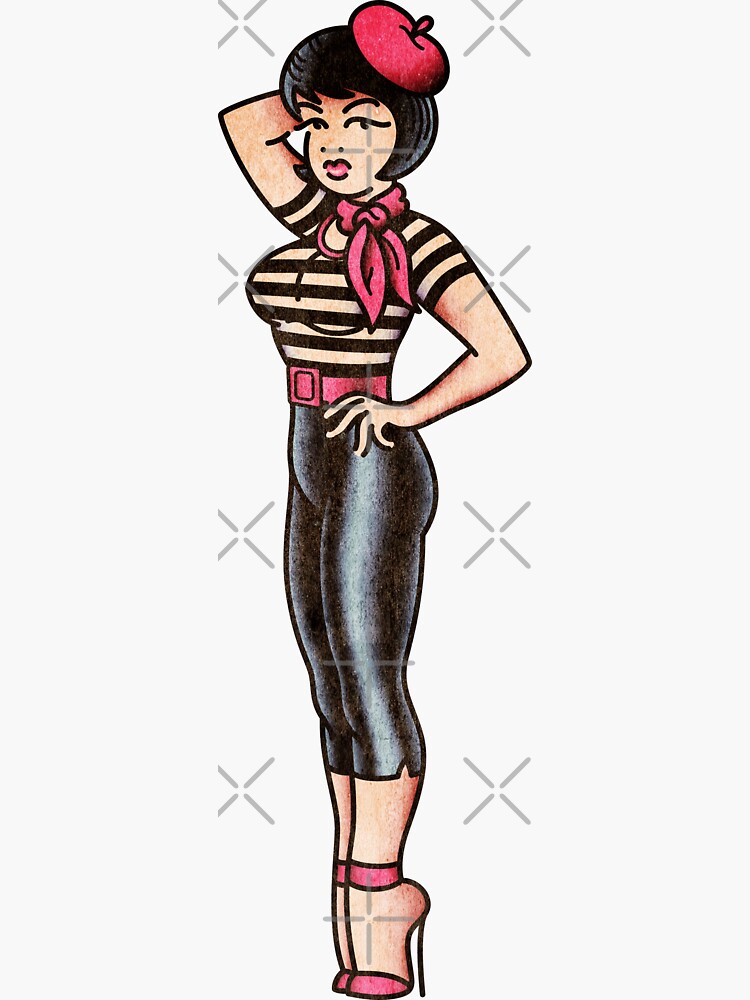 Thumbnail 3 of 3, Sticker, Salty-Dog2 American Traditional Lowbrow Rockabilly Pinup Version 2 designed and sold by Salty-Dog2.