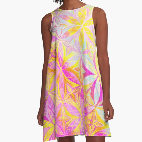 Flower Of Life Gold Pink Pattern Handdrawing A-Line Dress