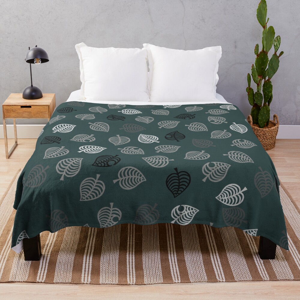 Nook Leaf Aloha Logo - Black and White on Green Throw Blanket