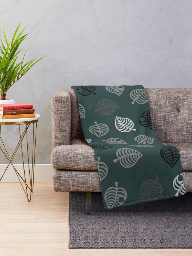 Alternate view of Nook Leaf Aloha Logo - Black and White on Green Throw Blanket