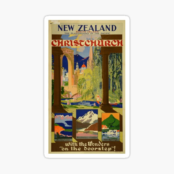 "Vintage Christchurch New Zealand Travel" Sticker by pdgraphics Redbubble