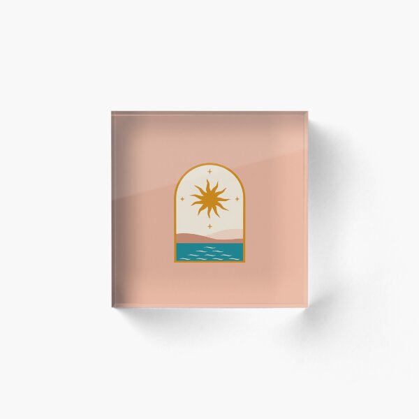 Mid Century Magic Window Frame Golden Sun Over The blue Nile Contemporary Trendy Style Pink Pastel Hues Boho Bohemian Acrylic Block