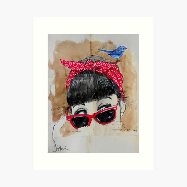 Rockabilly Girl with Red Bandana • Art Print