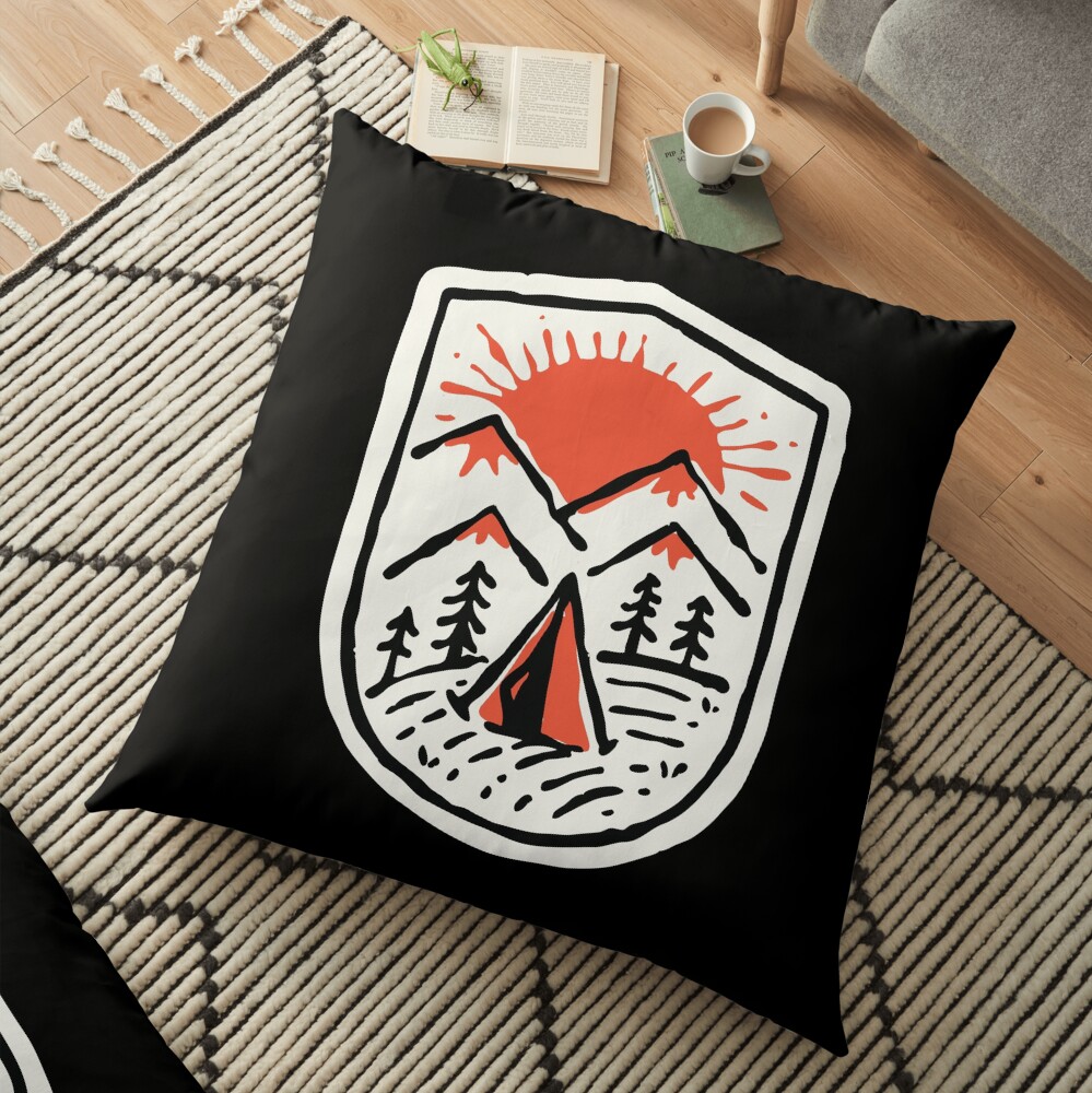 Sunset Camp Hand Drawn Floor Pillow