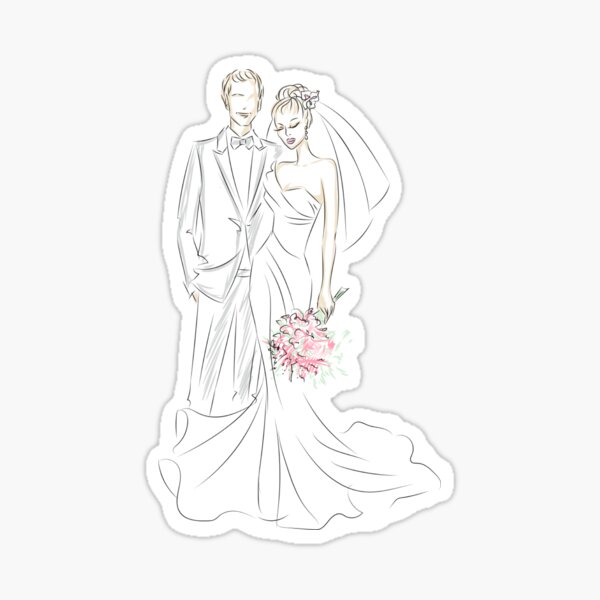 Item preview, Wedding, Hand-painted bride and groom, groom and bride sketch designed and sold by Bashar-Design.