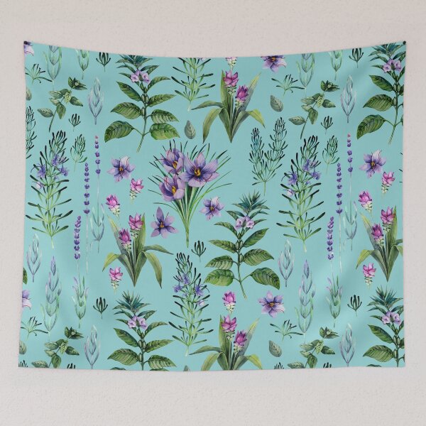 Item preview, Aqua Blue Botanic Design. Watercolor Herbs designed and sold by ramonag1.