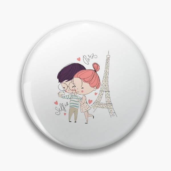 Item preview, male and female taking selfie with Eiffel Tower, Girl Cartoon Drawing, bulk designed and sold by Bashar-Design.