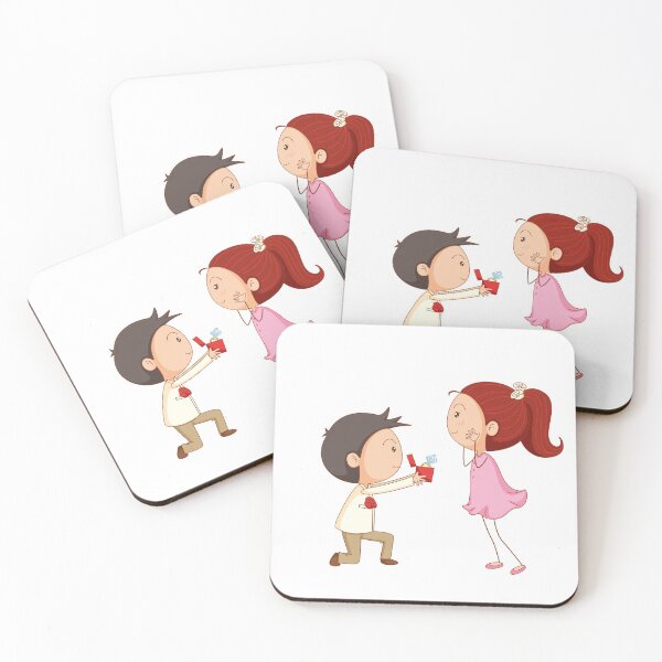Item preview, Wedding invitation Marriage proposal Engagement party, Cartoon couple, boy showing ring inside box to girl designed and sold by Bashar-Design.