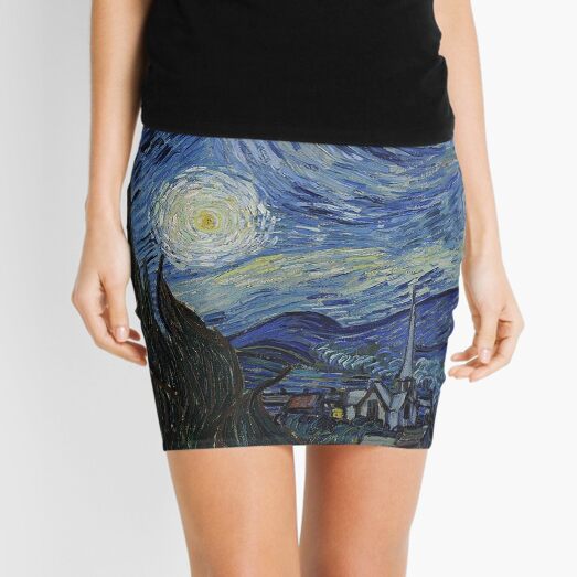 Vincent Van Gogh Starry Night 1889 Artwork, tshirts, tees, jersey, posters, tshirts, Prints, Print Mini Skirt