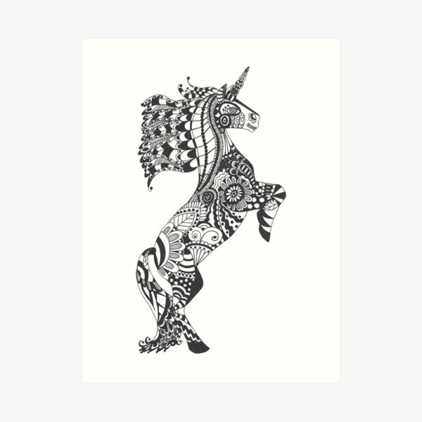 Zentangle Unicorn Wall Art Redbubble