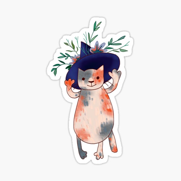Calico cat with a big hat Sticker