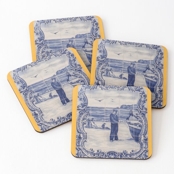 Item preview, Portuguese Azulejo Portraits - Traditional Wall Medallion with Nazare Fishermen designed and sold by Georgia Mizuleva.