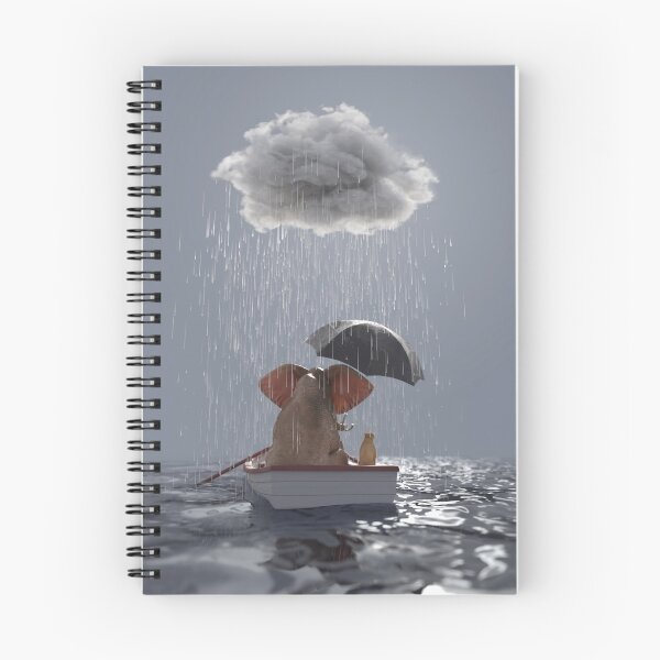 Item preview, an elephant and a dog float in a boat in the rain designed and sold by Mike Kiev art.
