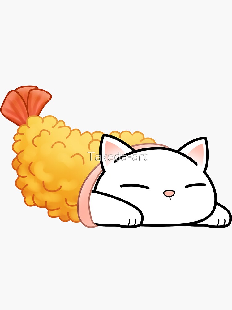 "Chubby Cat Shrimp Tempura (cat only)" Sticker by Takedaart Redbubble