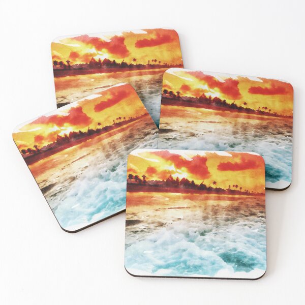 Item preview, Red Sunset Over The Ocean Thalassic Seaside Hydrographic watercolor nautical poster designed and sold by Naumovski.
