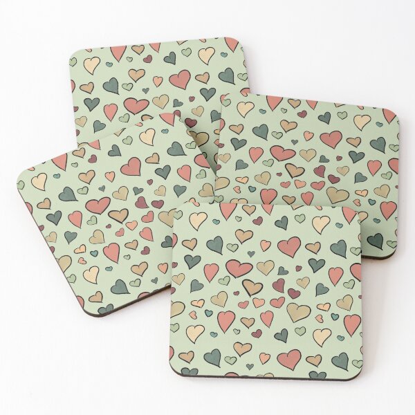 Item preview, colored hearts on a green background pattern designed and sold by purumArt.