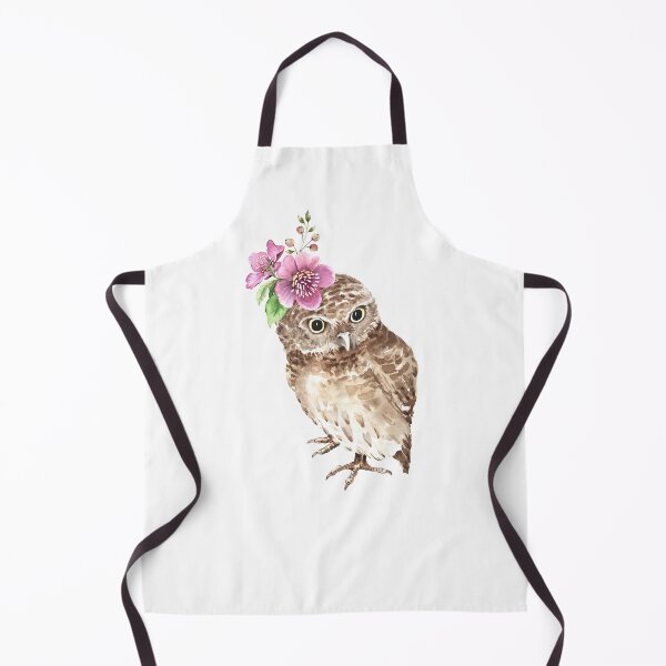 Item preview, cute bird owl with a bouquet of flowers on his head illustration watercolor designed and sold by Lana1512.