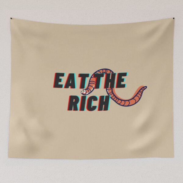 Item preview, Eat the Rich Googly eyed Brown Worm on Black and Red Glitch Text  designed and sold by BloompodDesigns.