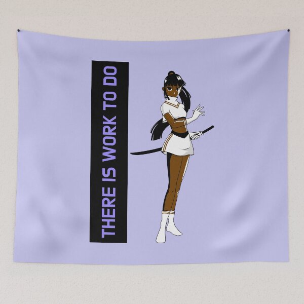 Item preview, There Is Work To Do Brown Skin Girl Warrior Black Girl Magic Anime Manga Unapologetically Black Afro Kpop Purple Lilac Design designed and sold by CreatedbyJR.
