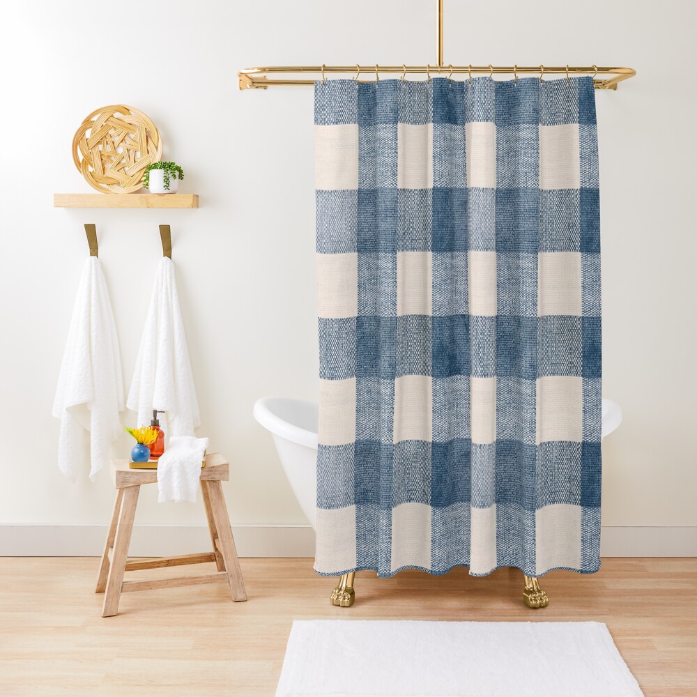 "Blue Gingham Plaid Country" Shower Curtain for Sale by km83 Redbubble