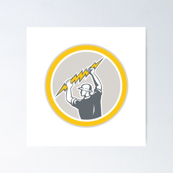 Item preview, Electrician Holding Lightning Bolt Side Retro designed and sold by patrimonio.