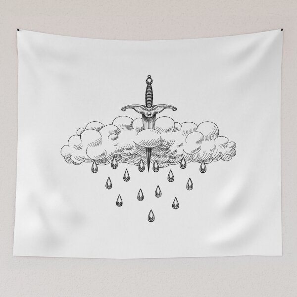 Item preview, Fluffy cloud from the sky crying pierced by the dagger that makes me cry rain tears. Classic engraved sketch drawing. designed and sold by Mariuki Flow.