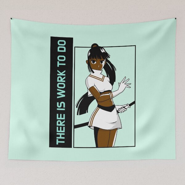Item preview, There Is Work To Do Brown Skin Girl Warrior Black Girl Magic Anime Manga Unapologetically Black Afro Kpop Green Mint Design designed and sold by CreatedbyJR.