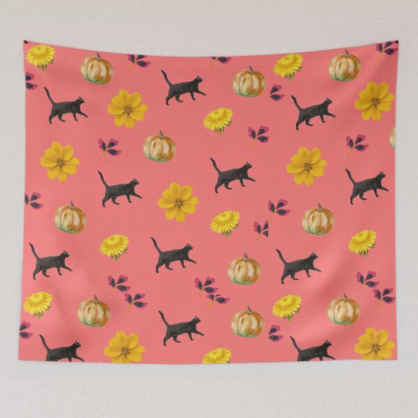 Item preview, Halloween Pumpkin & Black Cat pattern - Pumpkin & Flowers pattern - Autumn - Season of the Witch pattern designed and sold by UN-labelledGirl.