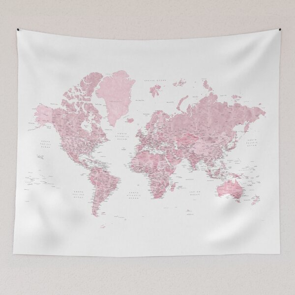 Item preview, Pink watercolor detailed world map designed and sold by blursbyai.