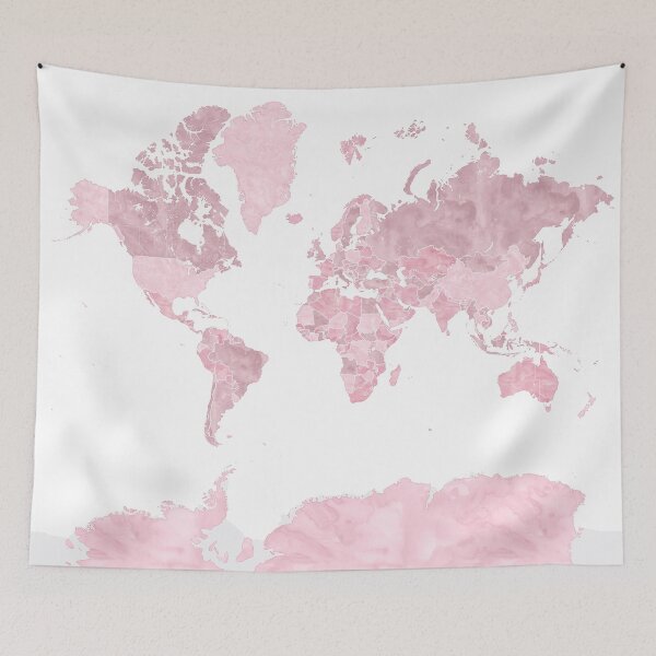 Item preview, Pink watercolor world map, Melit designed and sold by blursbyai.
