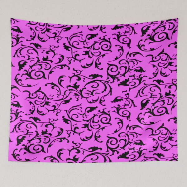 Item preview, ARABIATA 9 bis patterns pink fuschia black Morocco Essaouira flowers leaves design arabesques scrolls decor designed and sold by dragonemma.