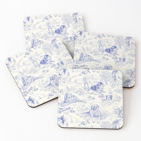 Item preview, Country Dogs Toile with Collie, Aussie and Jack Russell Terrier in Blue and White designed and sold by vinpauld.
