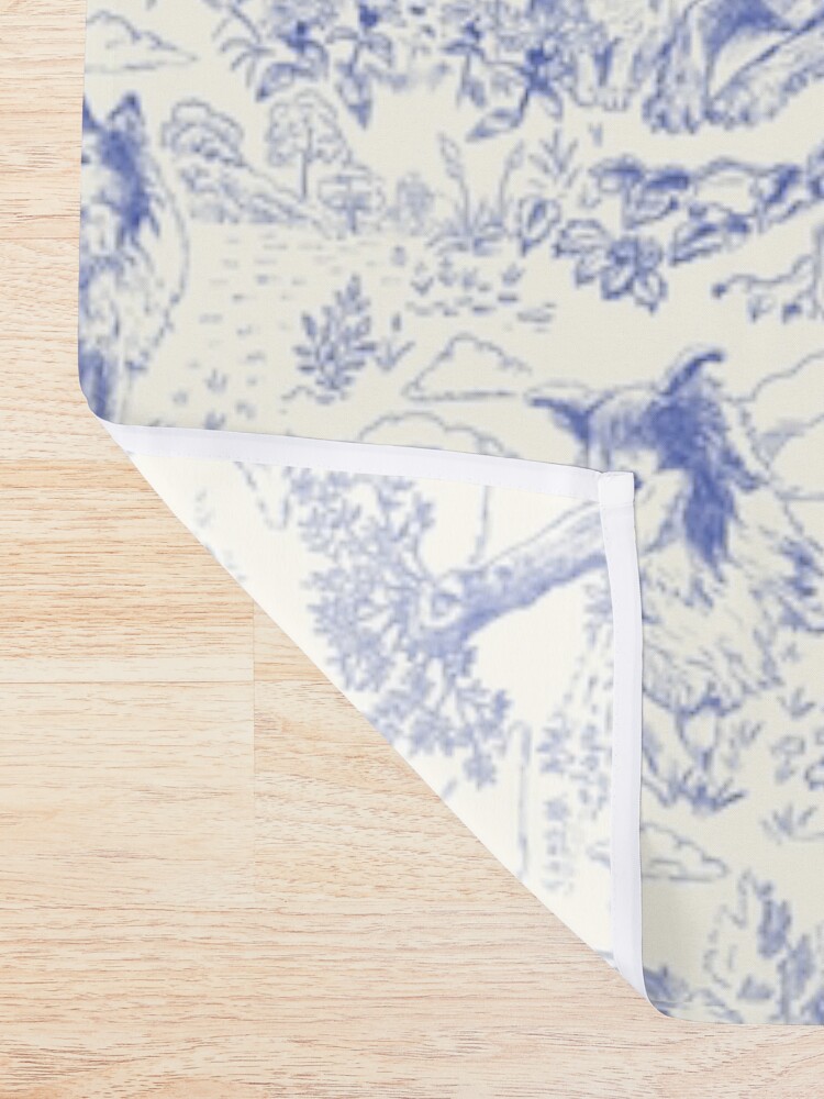 Alternate view of Country Dogs Toile with Collie, Aussie and Jack Russell Terrier in Blue and White Shower Curtain