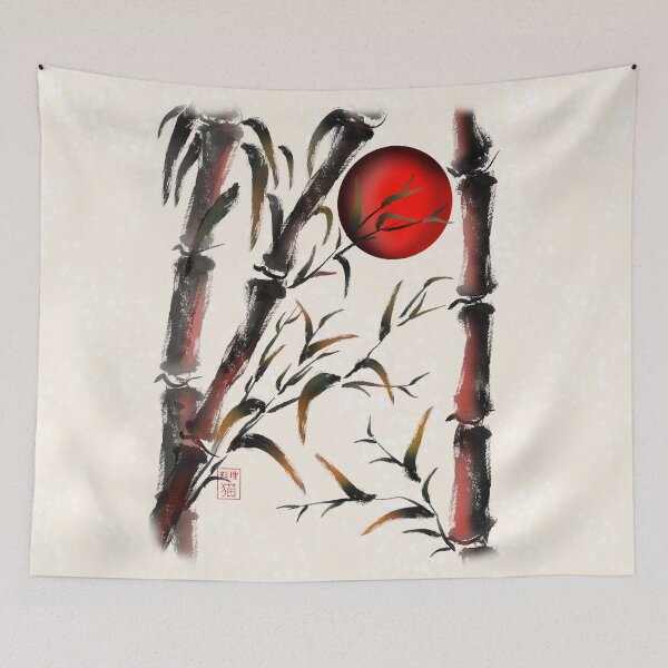 Item preview, Sumie bamboo forest with a red rising sun designed and sold by CuisineCat.