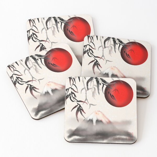 Item preview, Sumi-e mount fuji and a red rising sun designed and sold by CuisineCat.