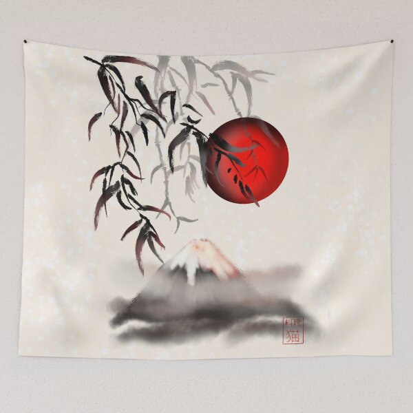 Item preview, Sumi-e mount fuji and a red rising sun designed and sold by CuisineCat.