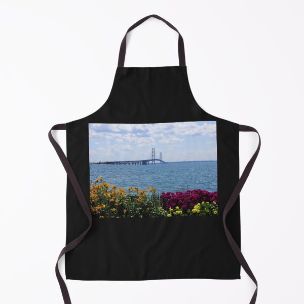 Item preview, Mackinac Bridge Michigan in Summer Time with Bright flowers in foreground and Cloudy Sky designed and sold by fineartprints1.