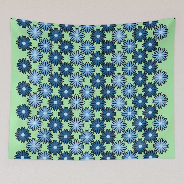 Item preview, Blue flower pattern on green background, flowers graphic illustration designed and sold by Stéphane  Thirion.
