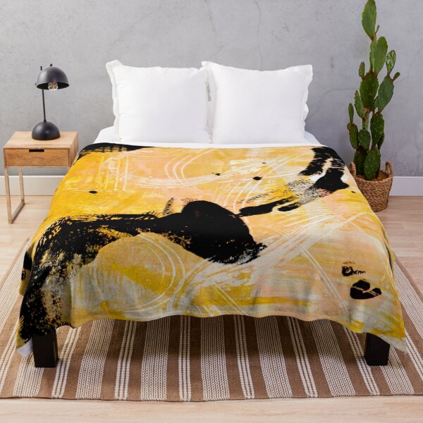 Item preview, Sunflower Fields: A vibrant minimal abstract piece in yellow black and pink by Alyssa Hamilton Art designed and sold by Alyssa Hamilton Art.