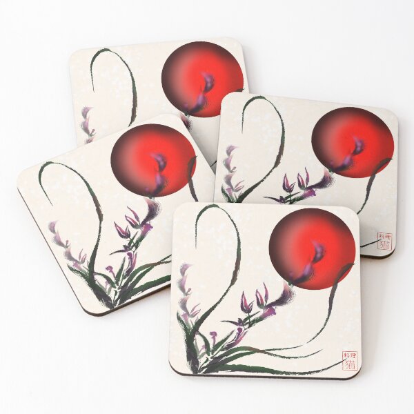 Item preview, Sumi-e watercolor style orchid and a red rising sun designed and sold by CuisineCat.