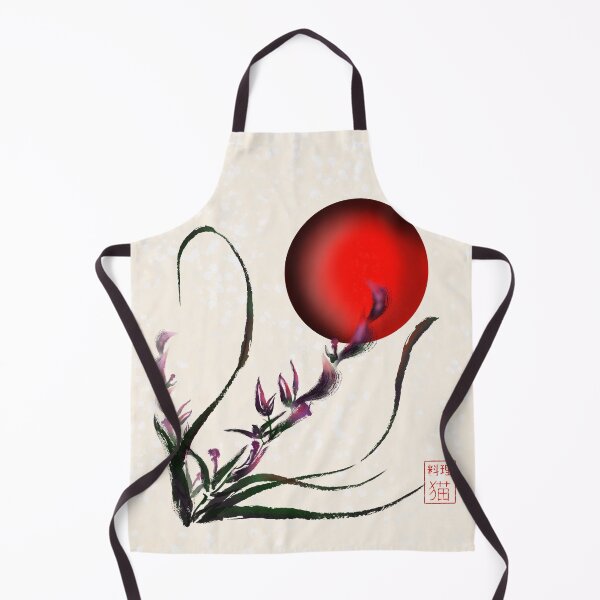 Item preview, Sumi-e watercolor style orchid and a red rising sun designed and sold by CuisineCat.