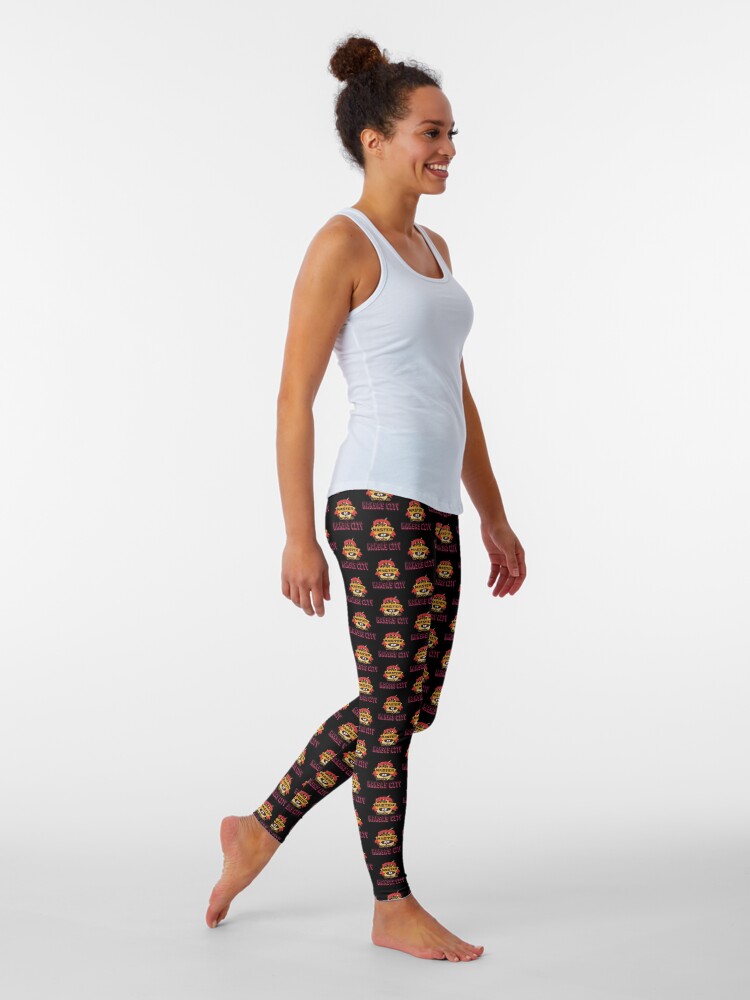 Alternate view of Pit Master at Work in Kansas City Kingdom Smoker Grill funny design Leggings