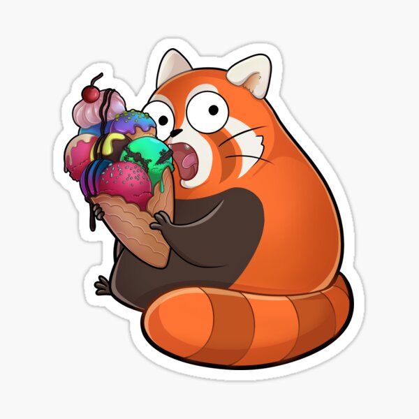 Knuddeliger roter Panda isst einen riesen Eis Sticker